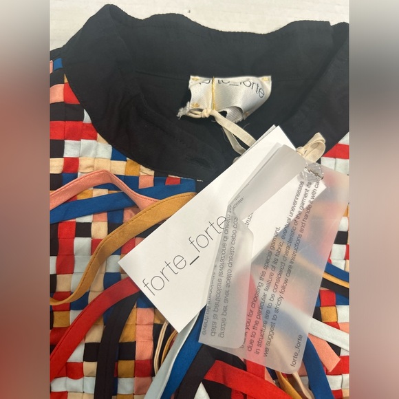 Forte Forte Woven Bib Long Sleeved Shirt Size 6 NWT Black Multicolor - Picture 4 of 6